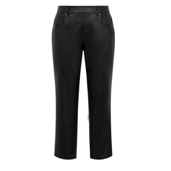 NWT SPANX II Slim Straight Faux Leather Pant Luxe Black 20528Q Women's 1X PETITE - Picture 2 of 14